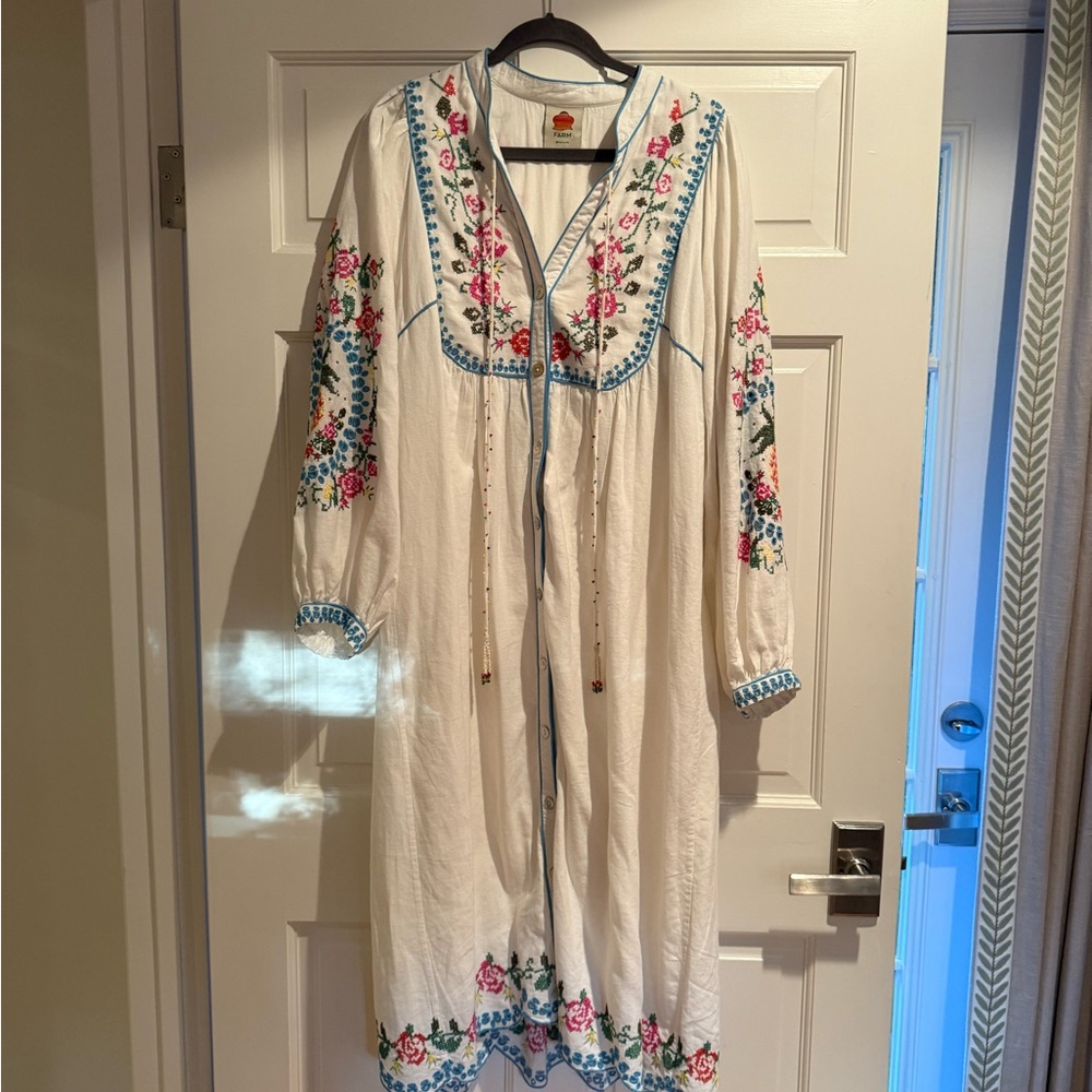 Embroidered White Maxi Dress with Floral Accents